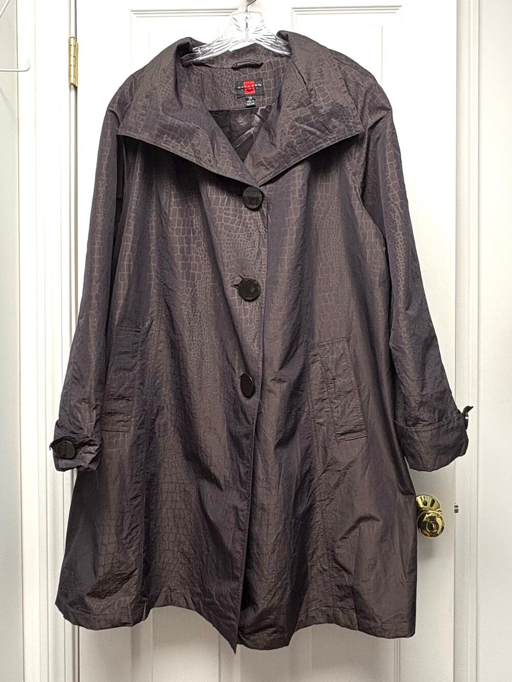 Gallery Woman Coat Texture Cocoon Coat Oversized Collar Charcoal Brown Size 2X